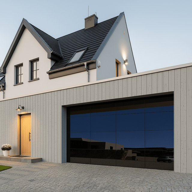 Puerta de garaje seccional automática residencial moderna de vidrio sin marco